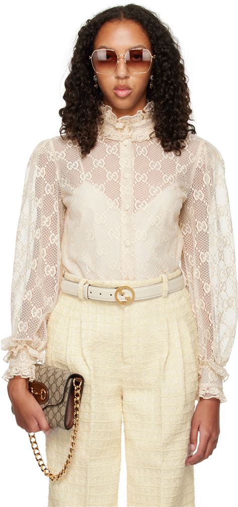 gucci blouse white red blue|Gucci one shoulder blouse.